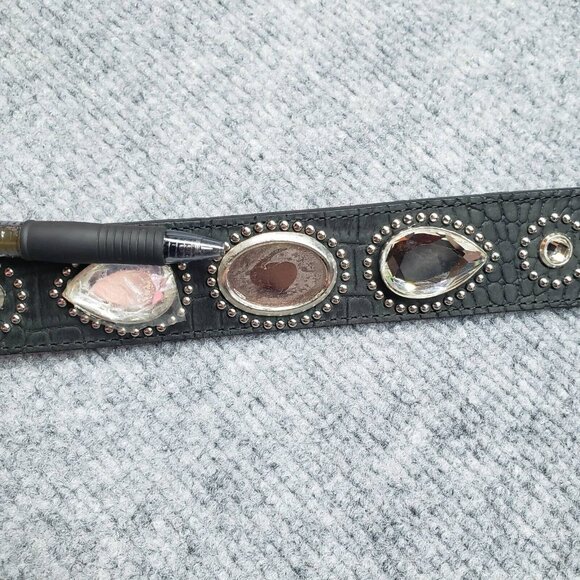 Nocona Western Belt Womens L Black Adjustable Rhinestone Genuine Leather Studded